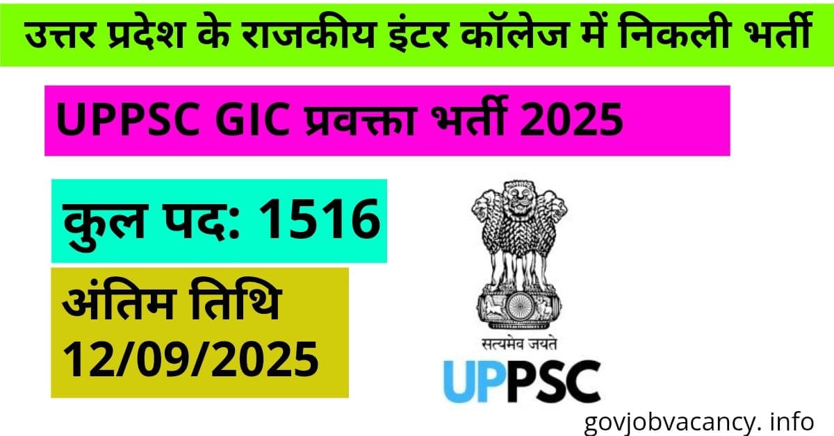 UPPSC GIC Lecturer भर्ती 2025 – 1516 पदों पर ऑनलाइन आवेदन शुरू